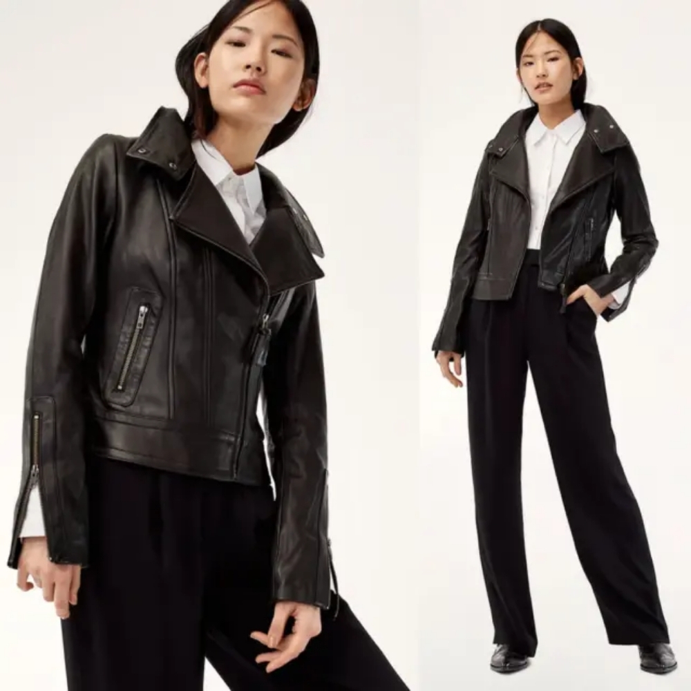 Aritzia Mackage Kenya Moto Leather Jacket, Authentic - Taupe